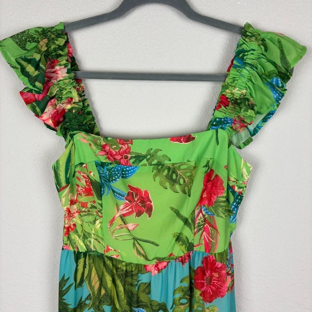 Avara Ivy Floral Tiered Maxi Dress Small Tropical Hawaiian Resort Smocked Back - Picture 4 of 13